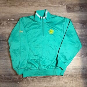Vintage Asics Quarter Zip Pullover Green Yellow Graphic Mock Neck Sweatshirt